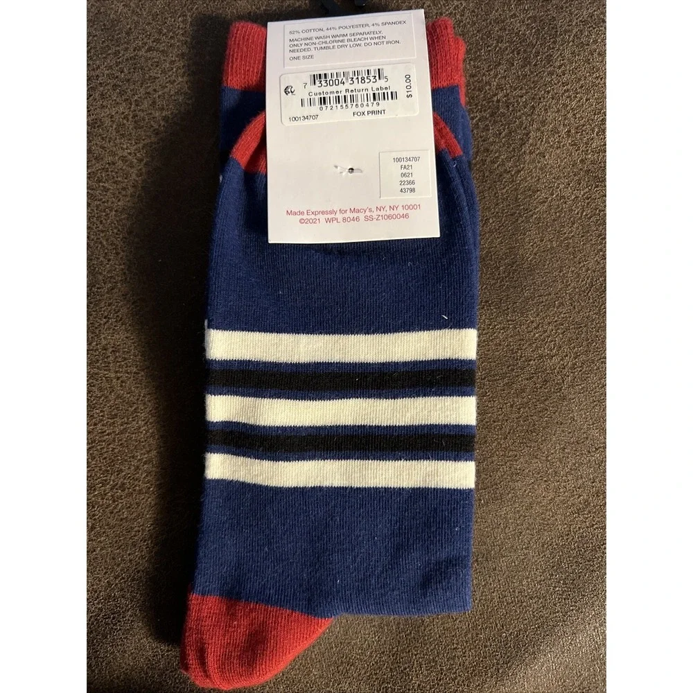 Club Room Men's Holiday Novelty Crew‎ Socks One Size Fox & Stripes